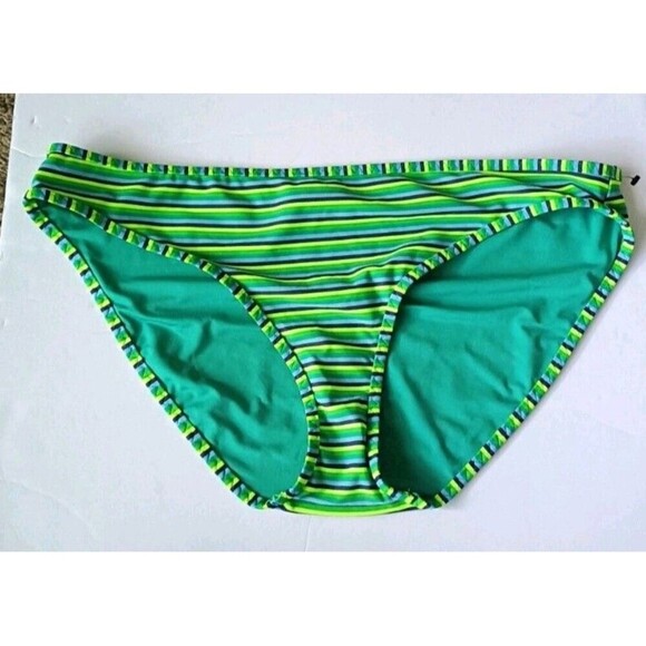 Aerie Womens Bikini Bottoms Size XL Green Blue Striped Colorful Beach Pool New - Picture 1 of 4